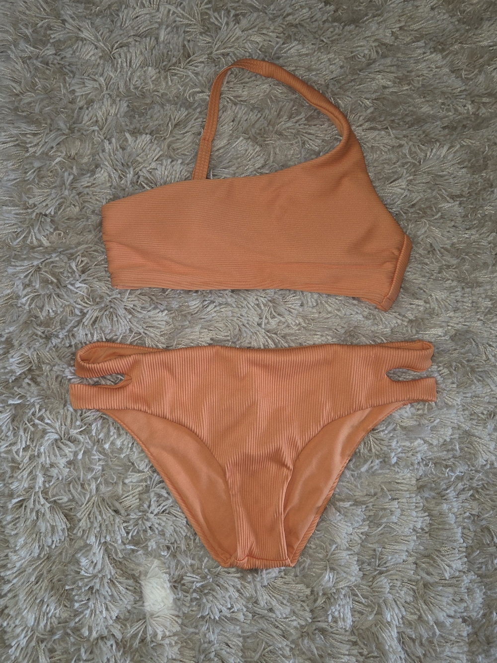 Gianni Bini Orange One-Shoulder Ribbed Bikini Set